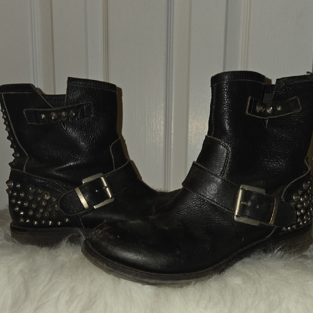 Studded Black Leather Ankle Boots